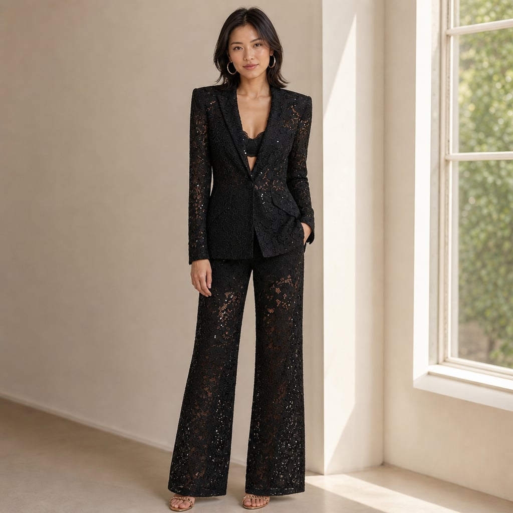 Set de encaje floral peplum blazer y pantalón wide-leg – Labetina