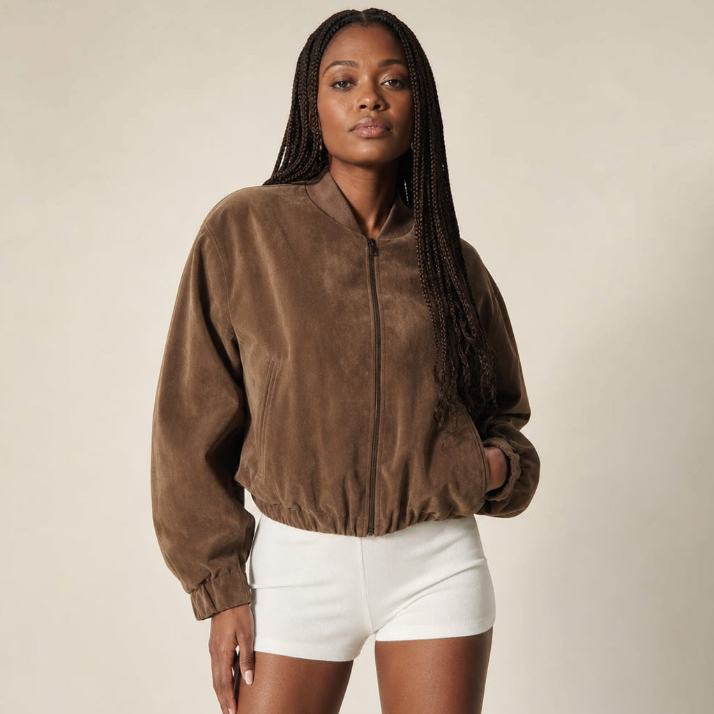 Bomber de textura serpiente oversize color café – Labetina