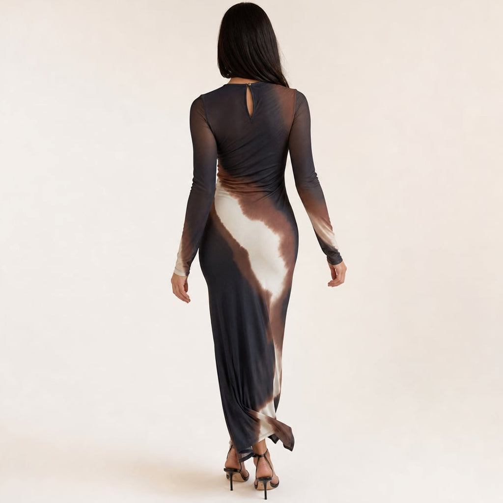 Vestido midi de punto cuello alto manga larga abertura Mars – Labetina