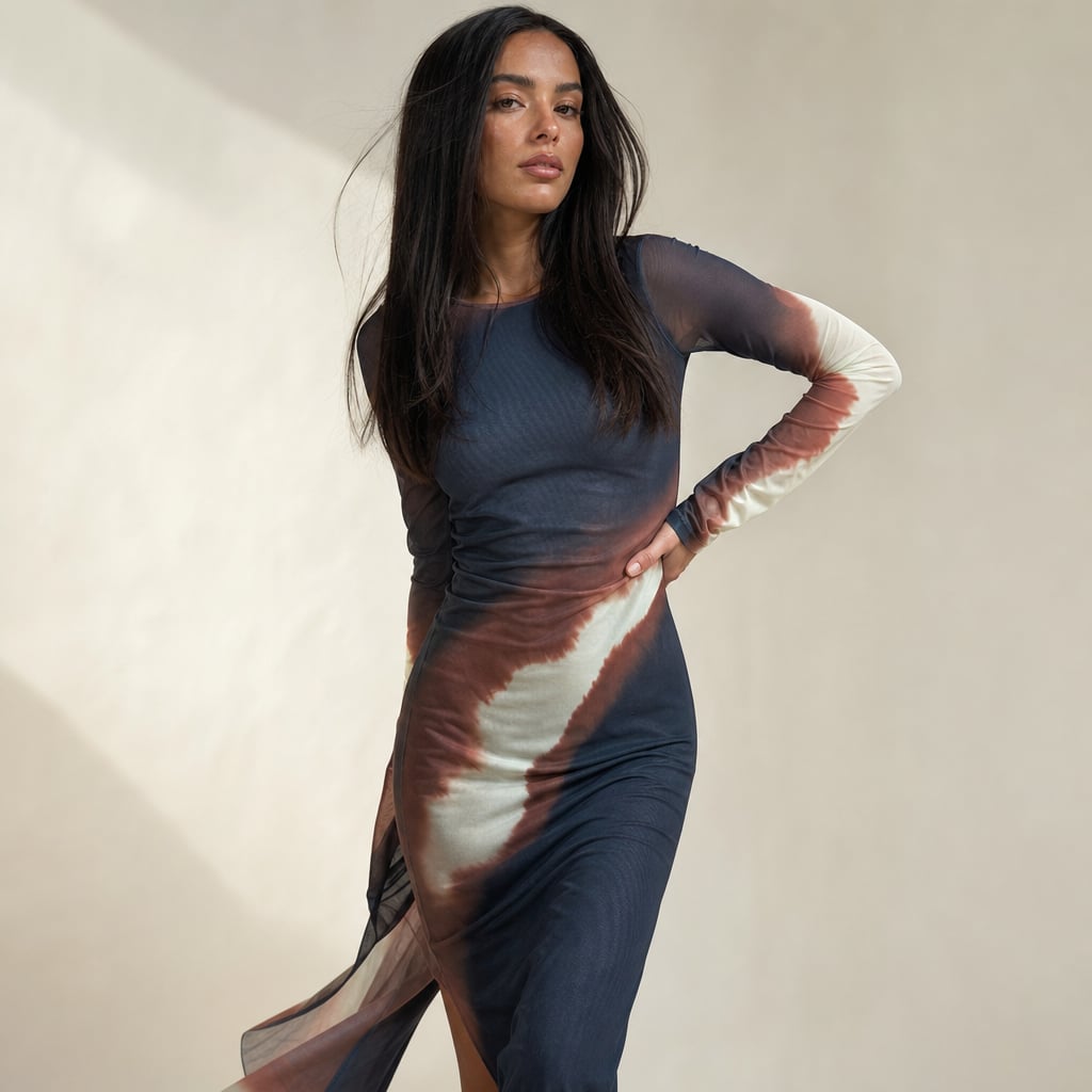 Vestido midi de punto cuello alto manga larga abertura Mars – Labetina