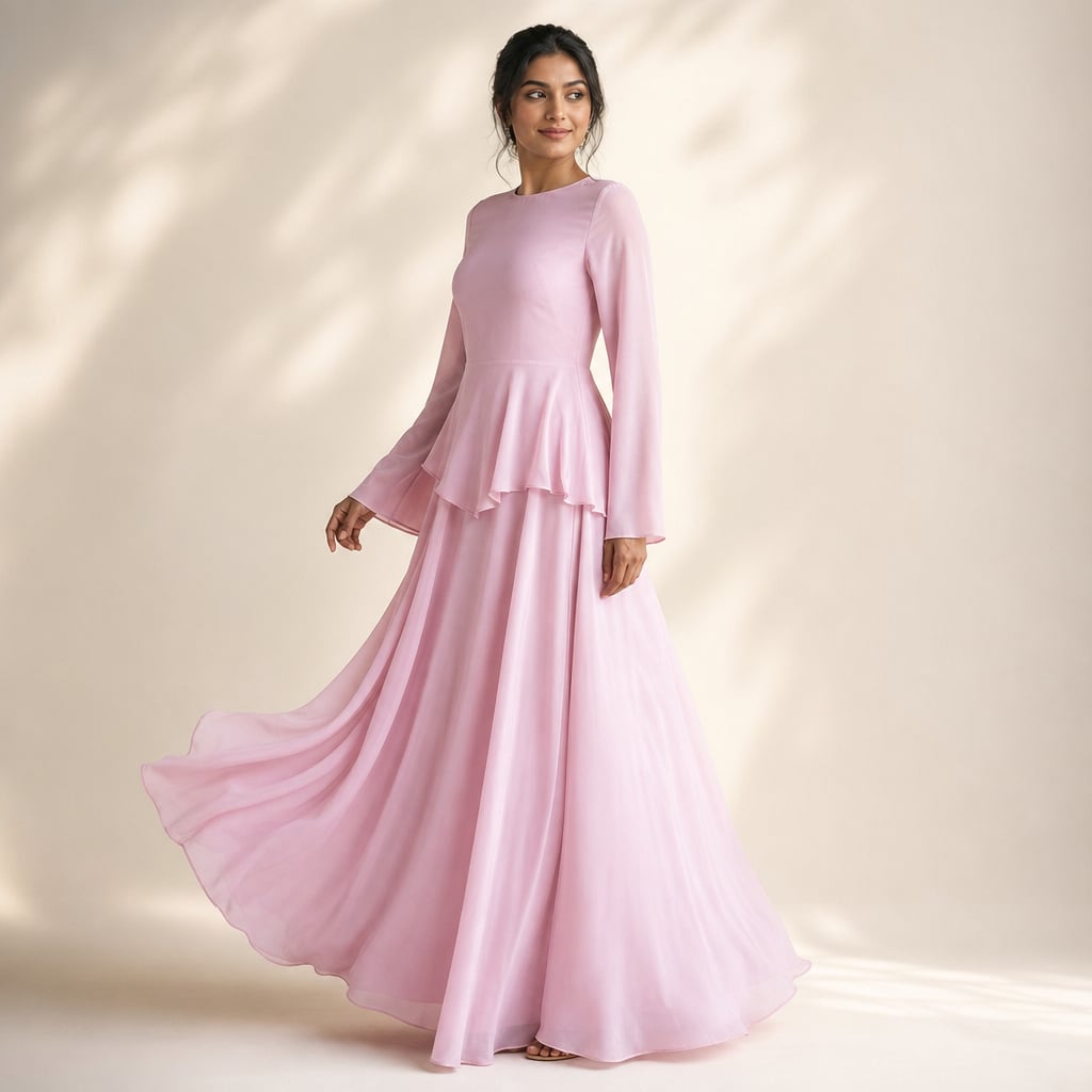 Vestido maxi con volantes en manga y falda amplia en Pink – Labetina