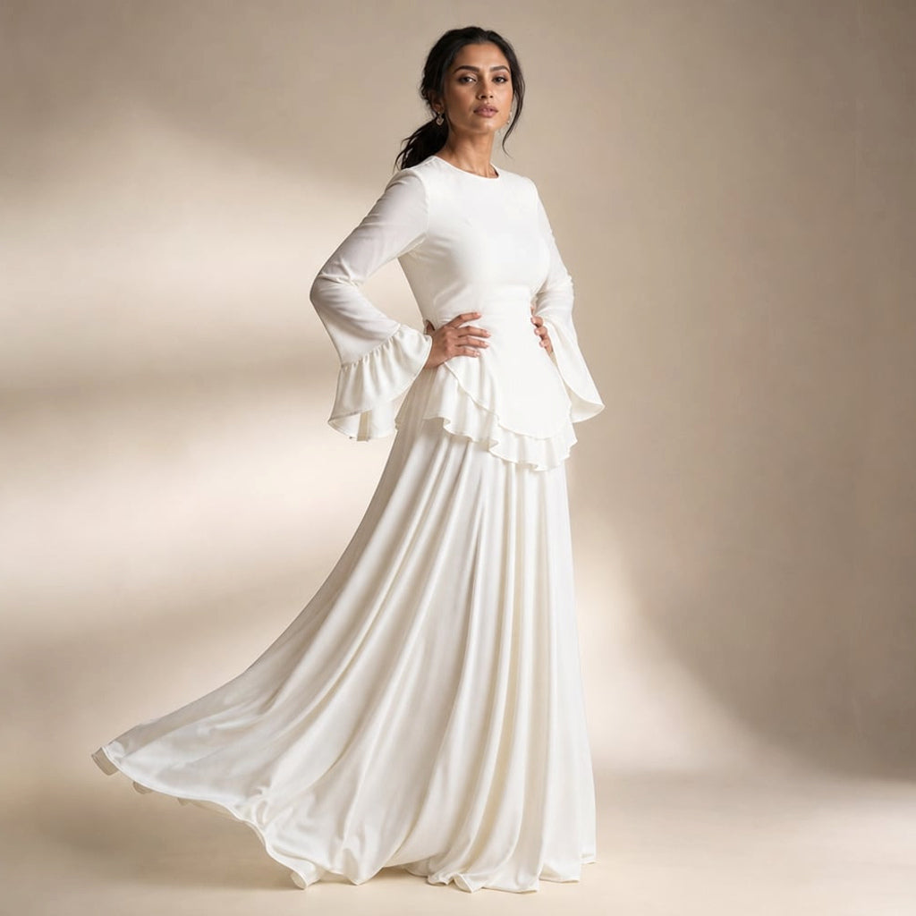 Vestido maxi con volantes en manga y falda amplia – Labetina