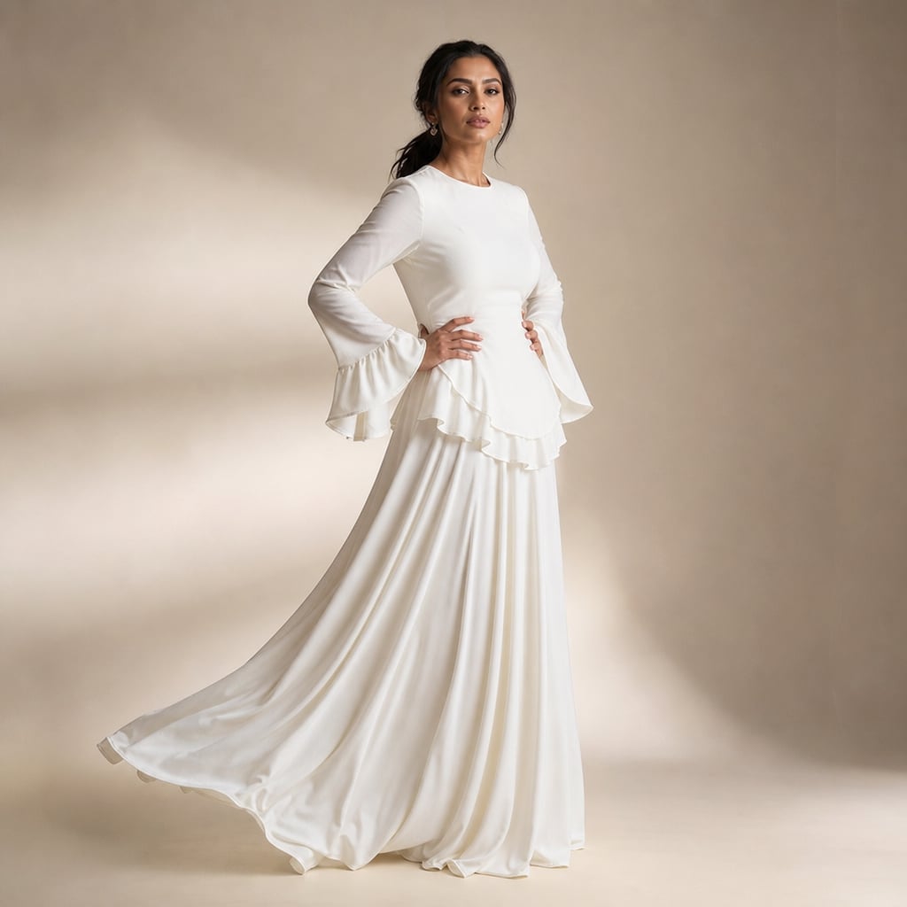 Vestido maxi con volantes en manga y falda amplia – Labetina