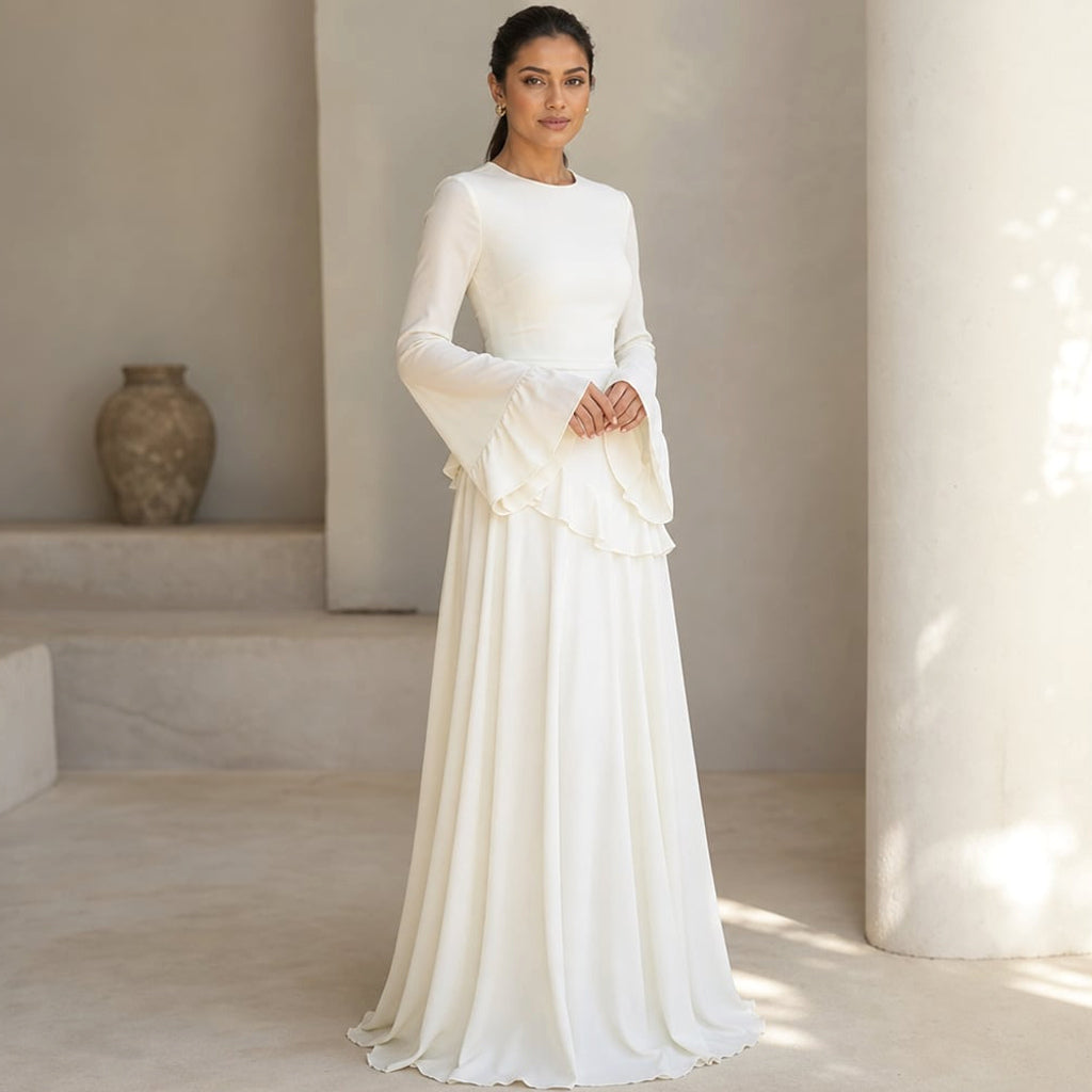 Vestido maxi con volantes en manga y falda amplia – Labetina