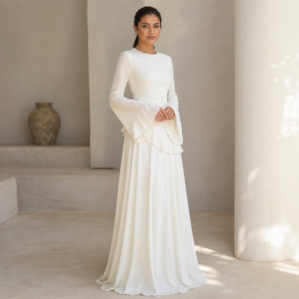 Vestido maxi con volantes en manga y falda amplia – Labetina