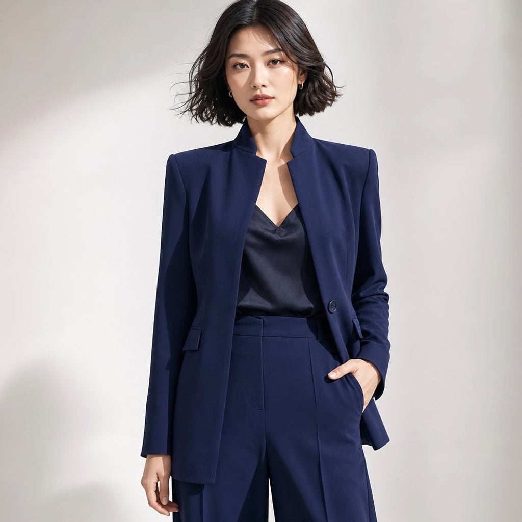 Conjunto de dos piezas cuello alto blazer pierna ancha – Labetina