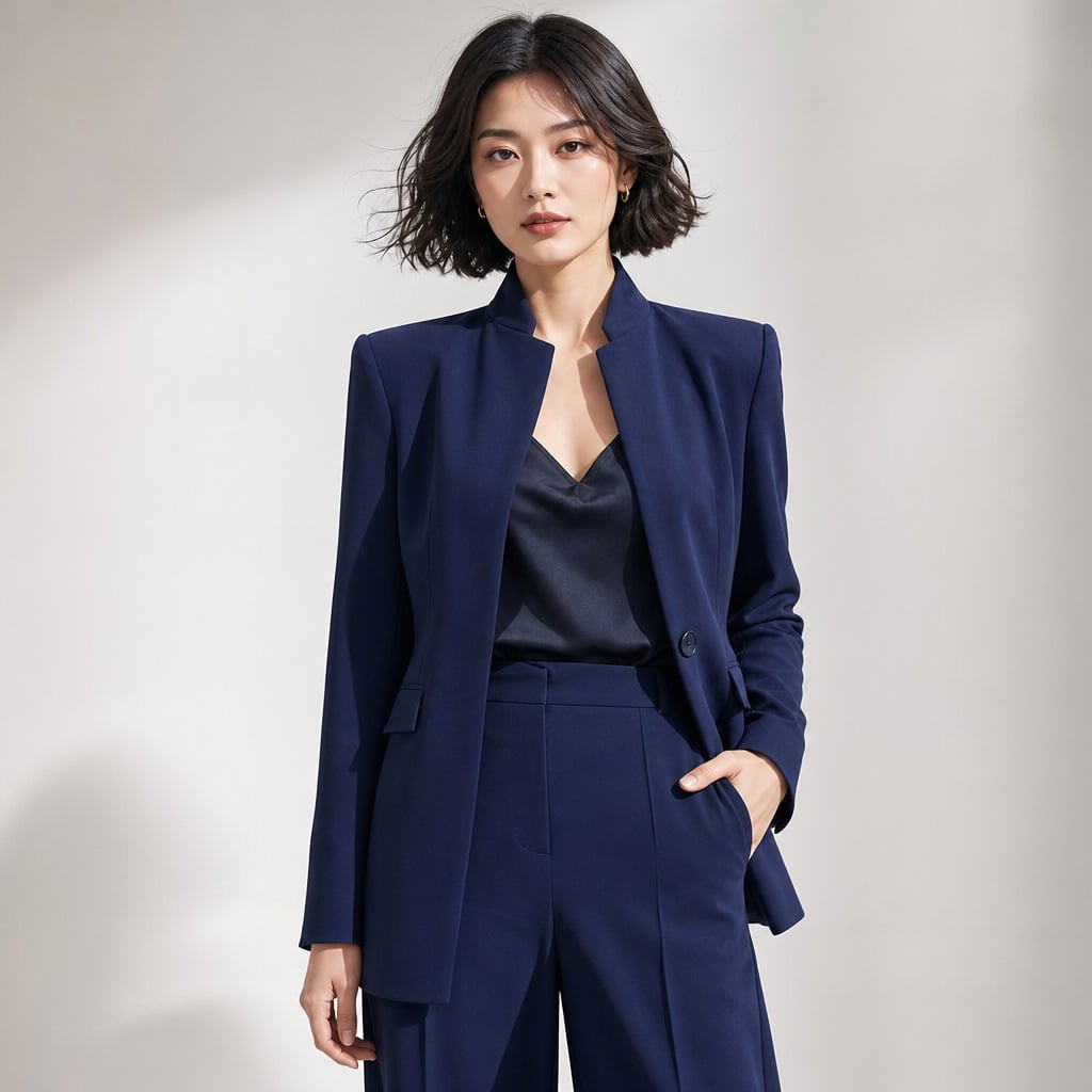 Conjunto de dos piezas cuello alto blazer pierna ancha – Labetina