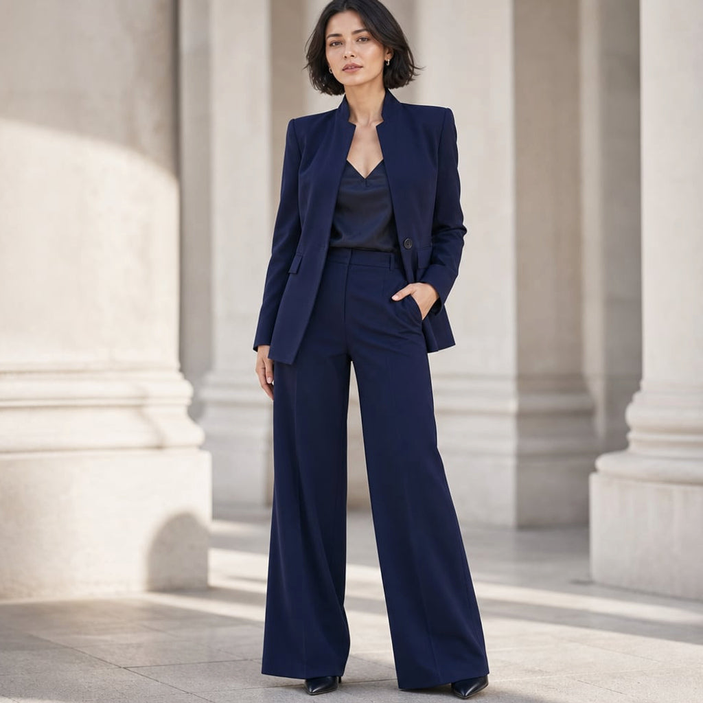Conjunto de dos piezas cuello alto blazer pierna ancha – Labetina