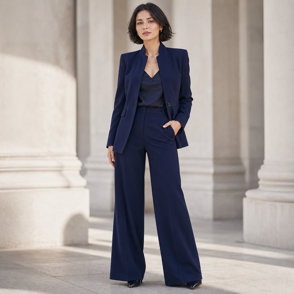 Conjunto de dos piezas cuello alto blazer pierna ancha – Labetina