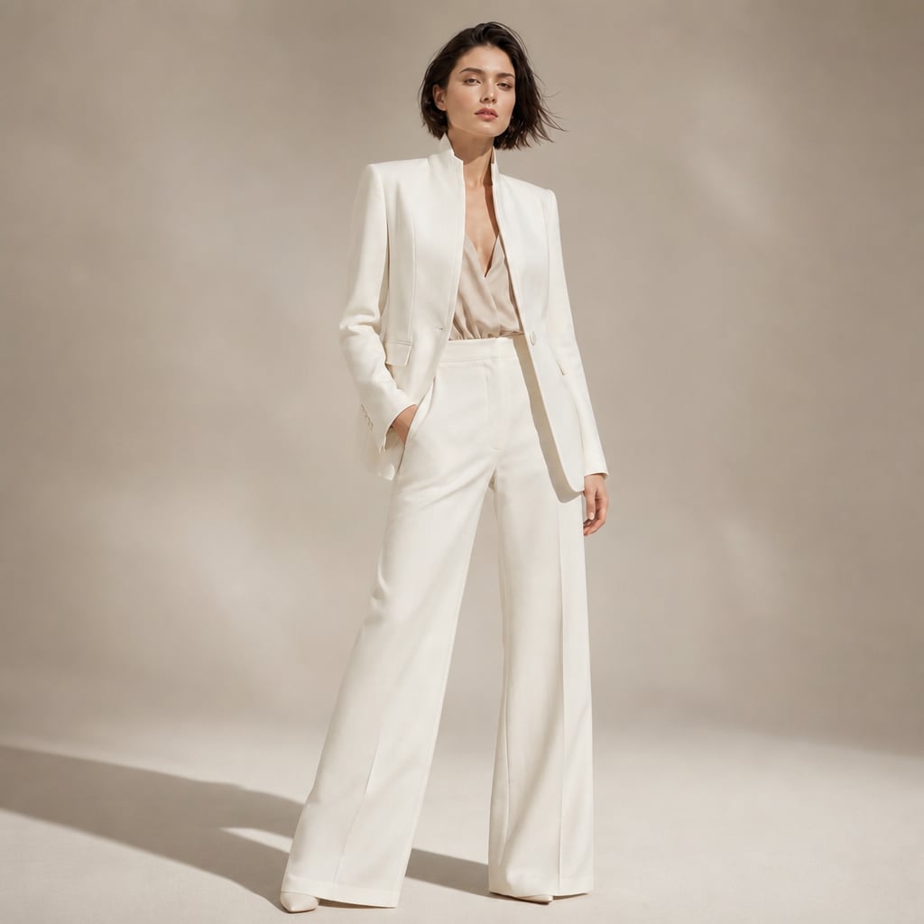 Conjunto de dos piezas cuello alto blazer pierna ancha en White – Labetina