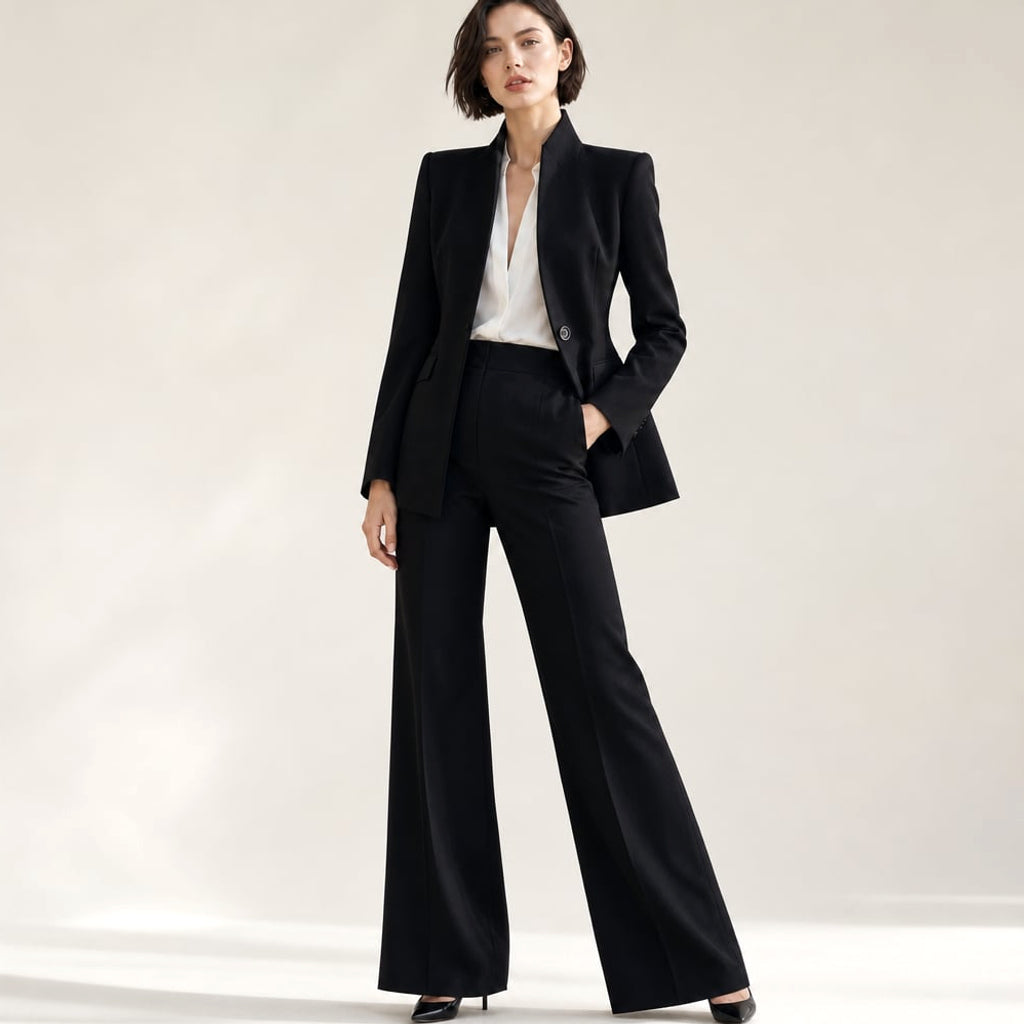 Conjunto de dos piezas cuello alto blazer pierna ancha en Black – Labetina
