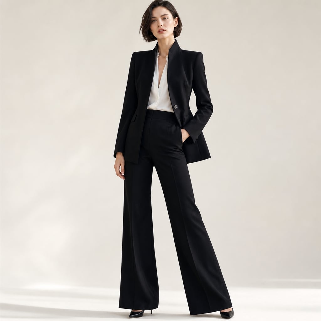 Conjunto de dos piezas cuello alto blazer pierna ancha en Black – Labetina