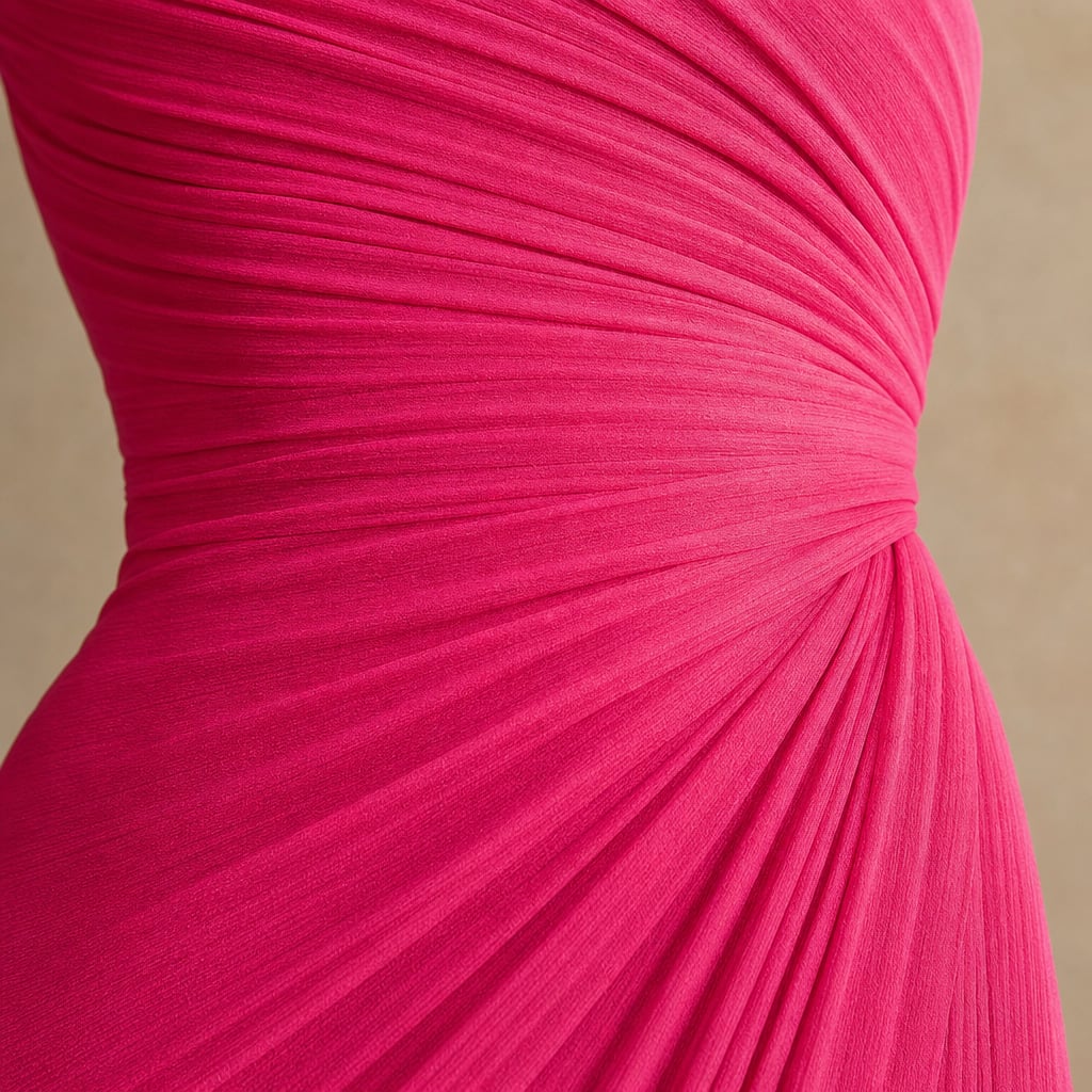 Vestido maxi un hombro con plisado largo de gala rosa – Labetina