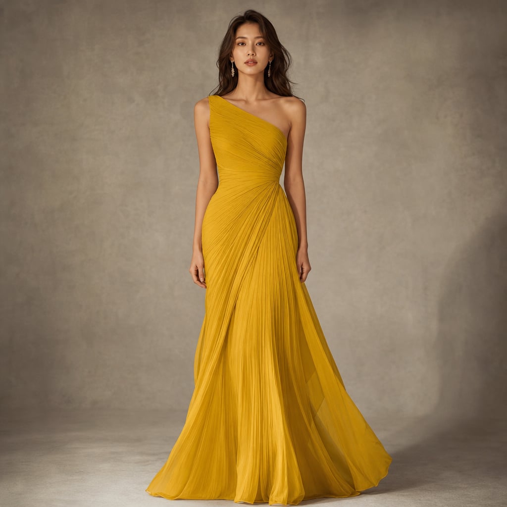 Vestido maxi un hombro con plisado largo de gala rosa en Yellow – Labetina