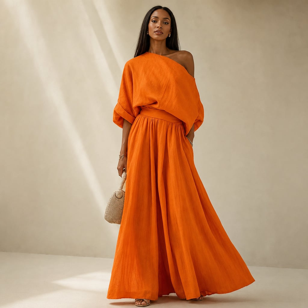Conjunto de lino blusa drapeada pantalón pierna ancha en Orange – Labetina