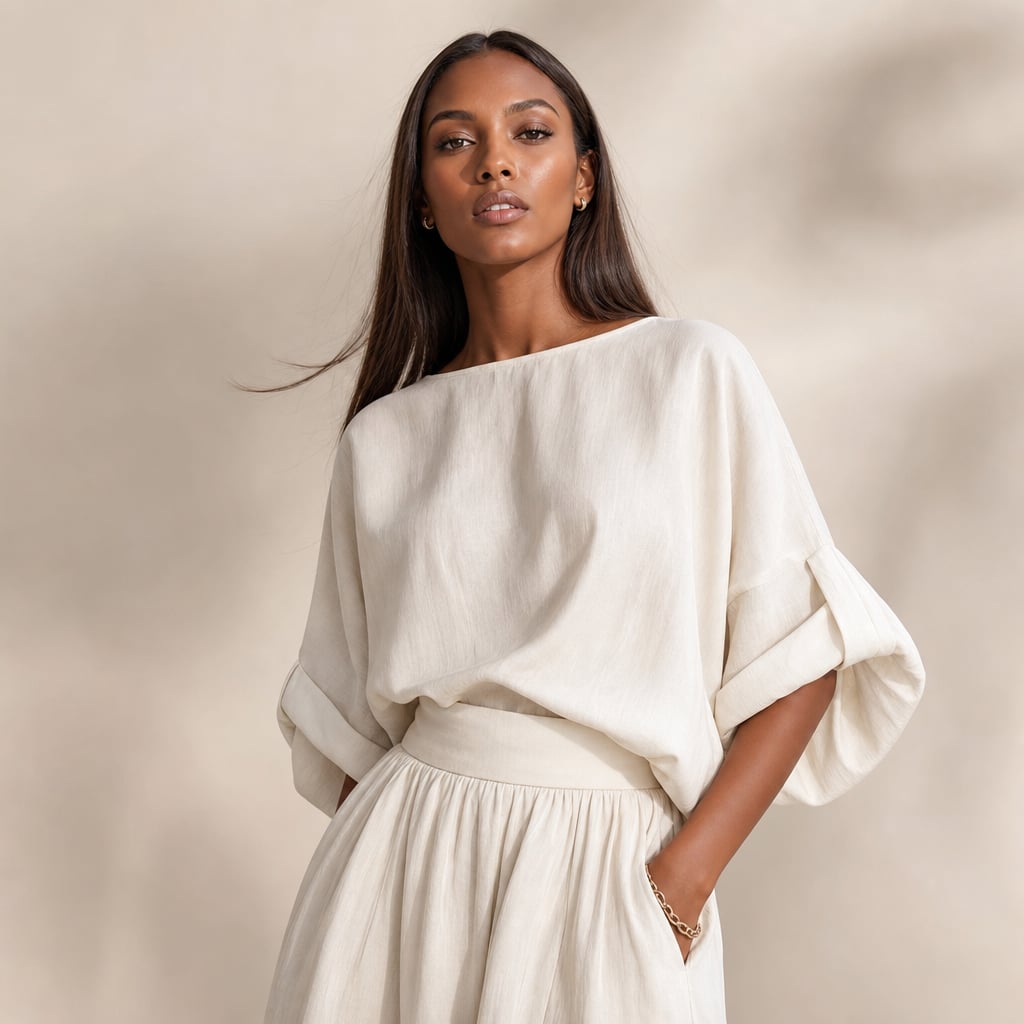 Conjunto de lino blusa drapeada pantalón pierna ancha – Labetina