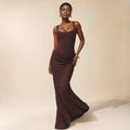 Vestido maxi bodycon espalda abierta hasta el piso en Brown – Labetina