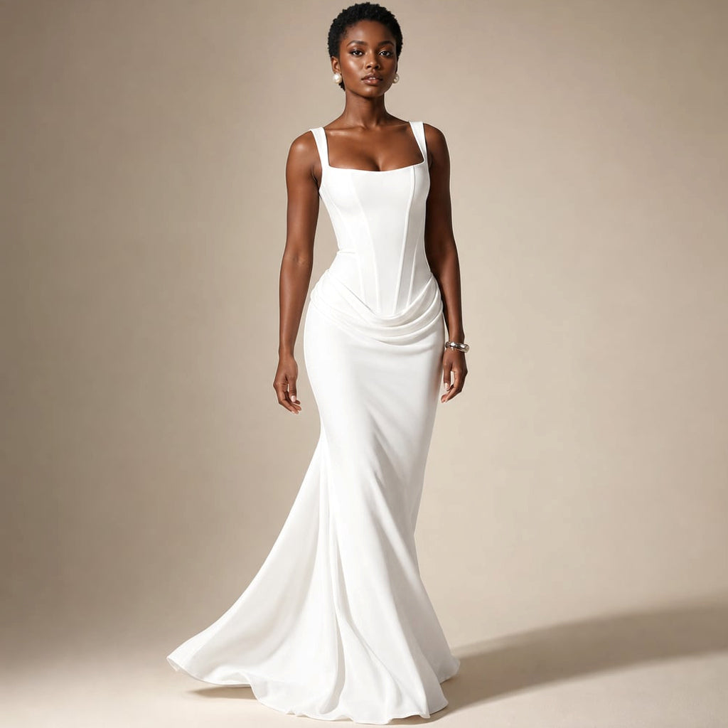 Vestido maxi bodycon espalda abierta hasta el piso en White – Labetina