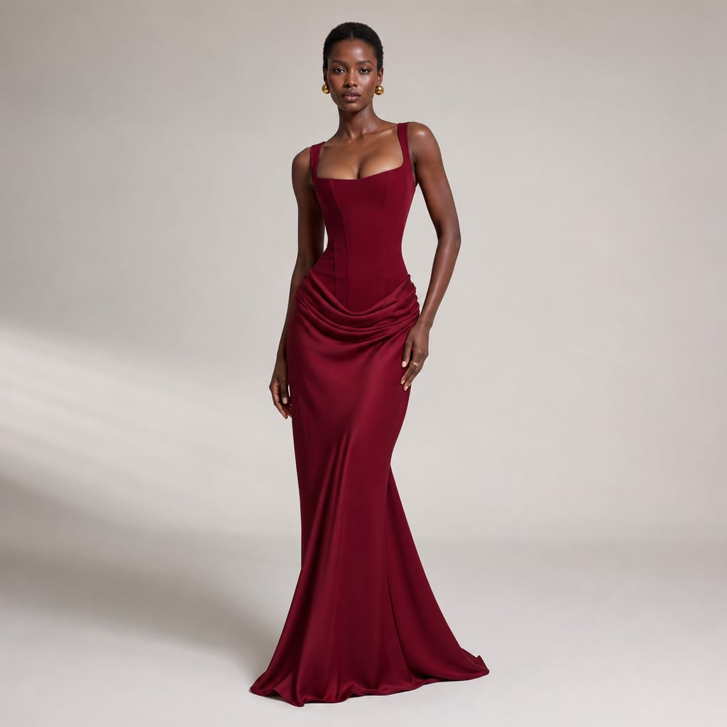 Vestido maxi bodycon espalda abierta hasta el piso en Burgundy – Labetina