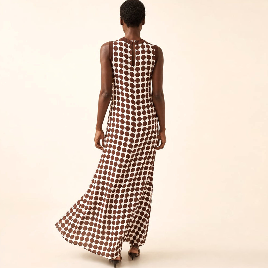 Vestido maxi sin mangas estampado chocolate con botones – Labetina