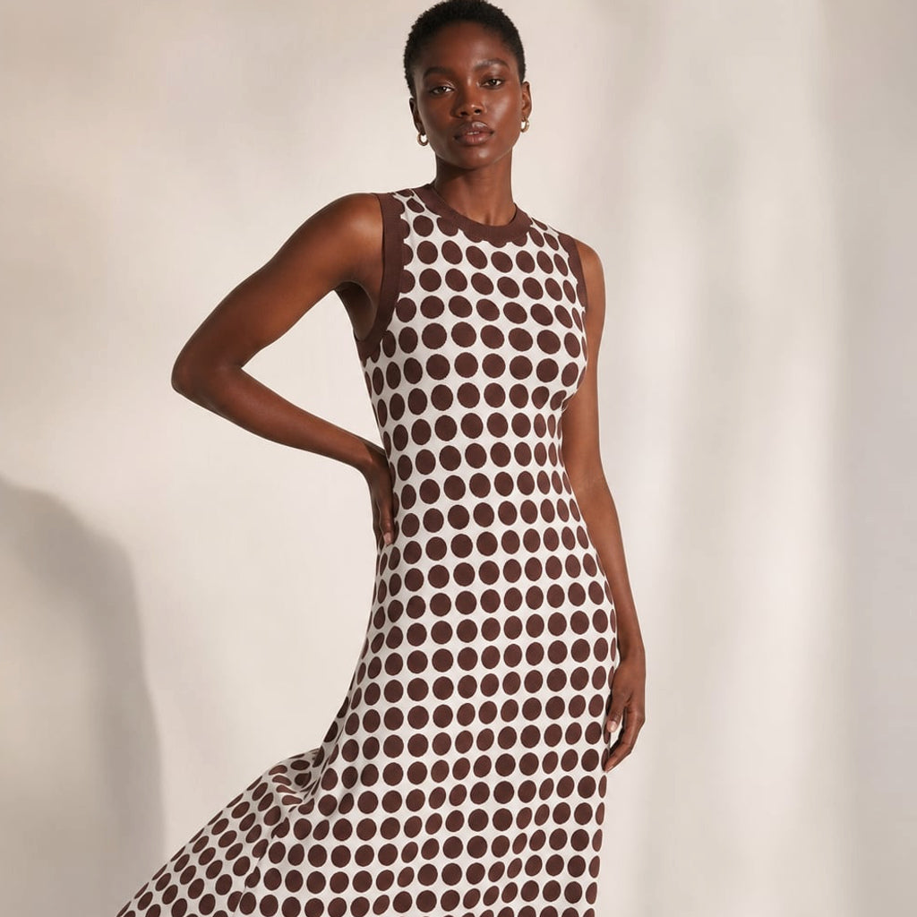 Vestido maxi sin mangas estampado chocolate con botones – Labetina