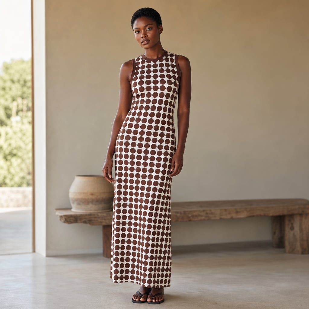 Vestido maxi sin mangas estampado chocolate con botones – Labetina