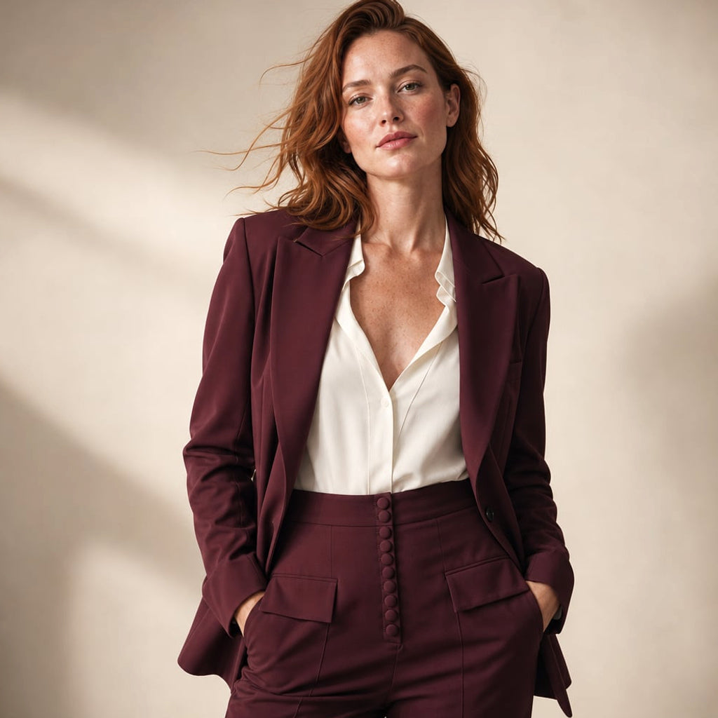 Conjunto de dos piezas blazer y pantalón de pierna ancha con solapa picuda – Labetina