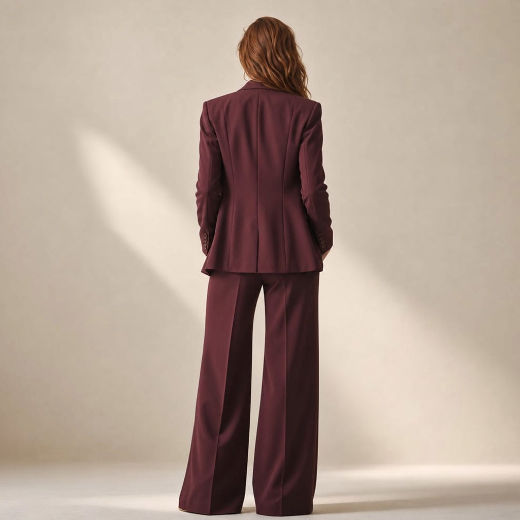 Conjunto de dos piezas blazer y pantalón de pierna ancha con solapa picuda – Labetina