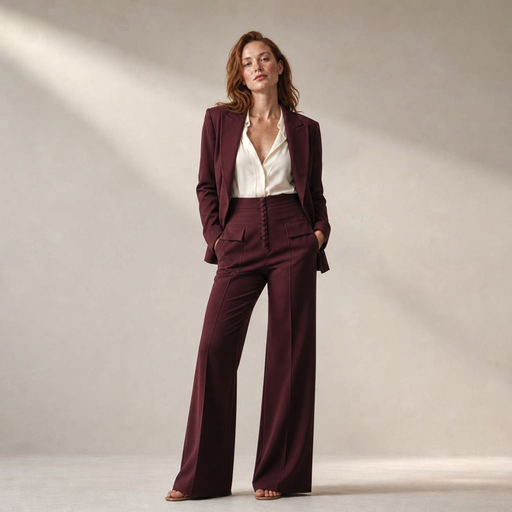 Conjunto de dos piezas blazer y pantalón de pierna ancha con solapa picuda – Labetina