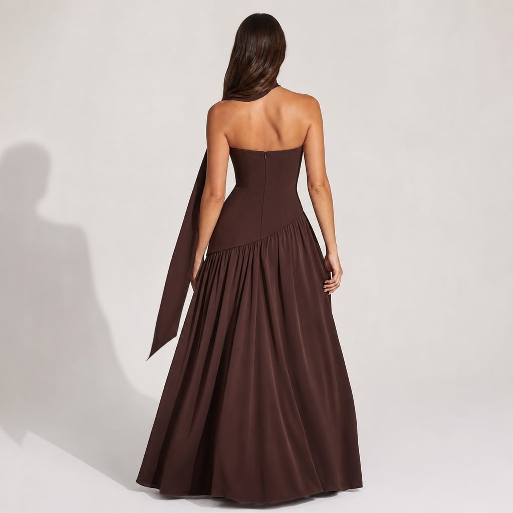 Vestido maxi strapless corsé pañuelo abertura alta – Labetina
