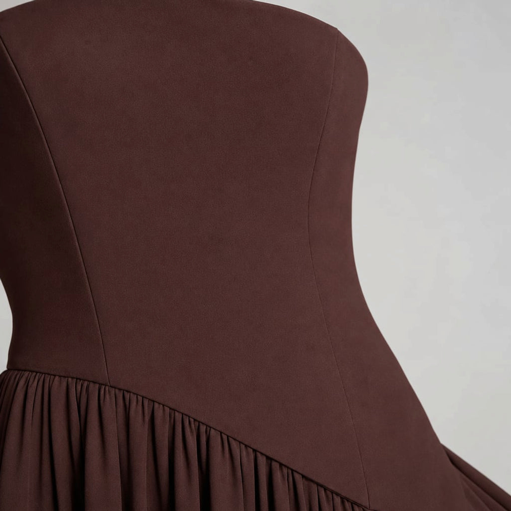 Vestido maxi strapless corsé pañuelo abertura alta – Labetina