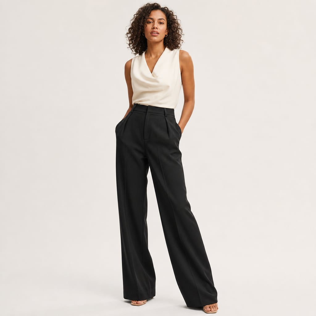 Pantalones anchos de tiro alto corte sastre verano en Black – Labetina
