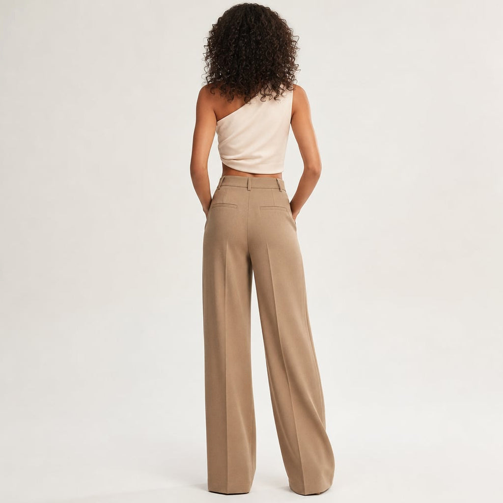 Pantalones anchos de tiro alto corte sastre verano – Labetina
