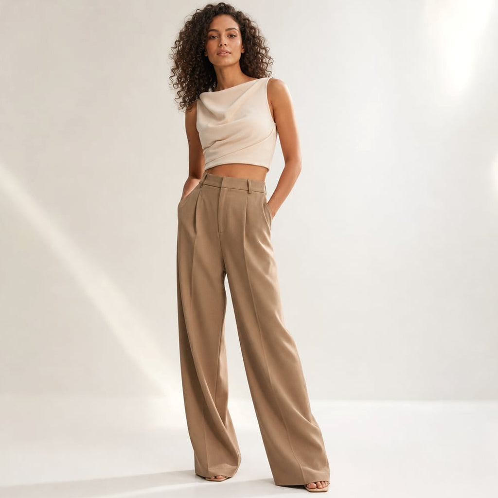 Pantalones anchos de tiro alto corte sastre verano – Labetina