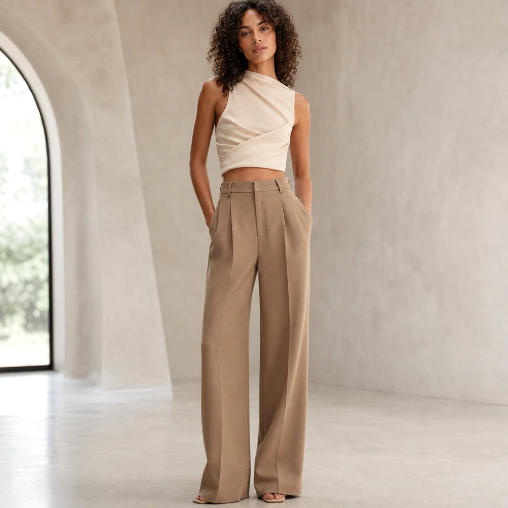 Pantalones anchos de tiro alto corte sastre verano – Labetina