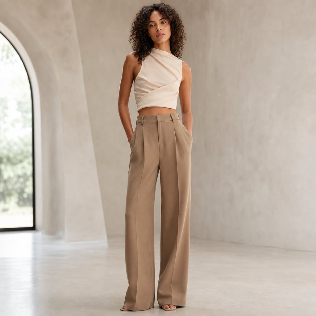 Pantalones anchos de tiro alto corte sastre verano – Labetina
