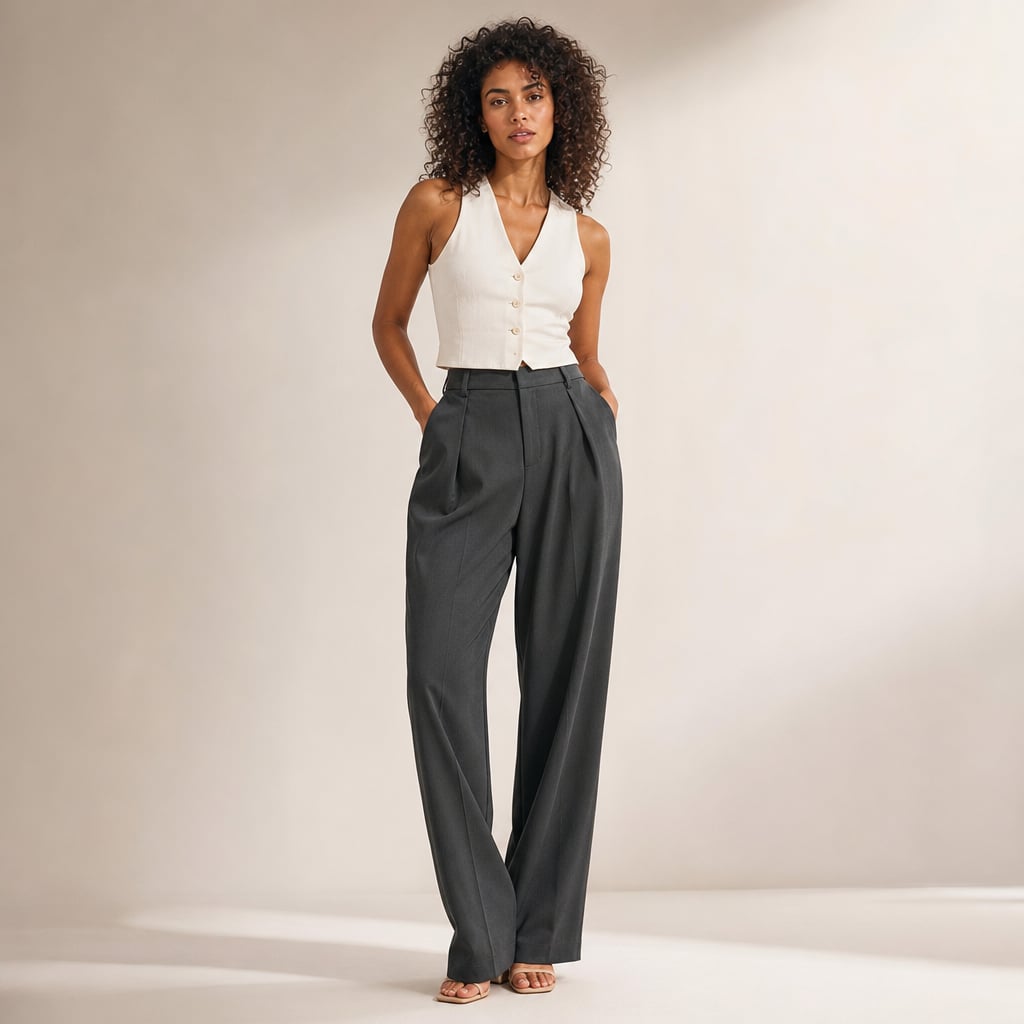 Pantalones anchos de tiro alto corte sastre verano en Dark Grey – Labetina