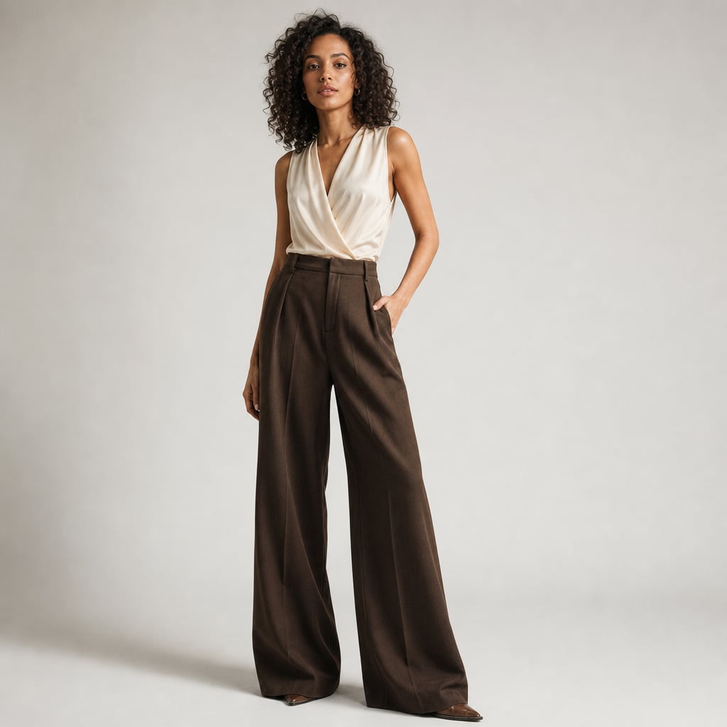 Pantalones anchos de tiro alto corte sastre verano en Brown – Labetina