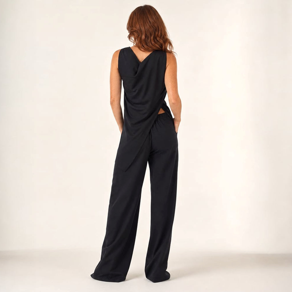 Co-ord de hombro asimétrico pantalón wide-leg algodón – Labetina