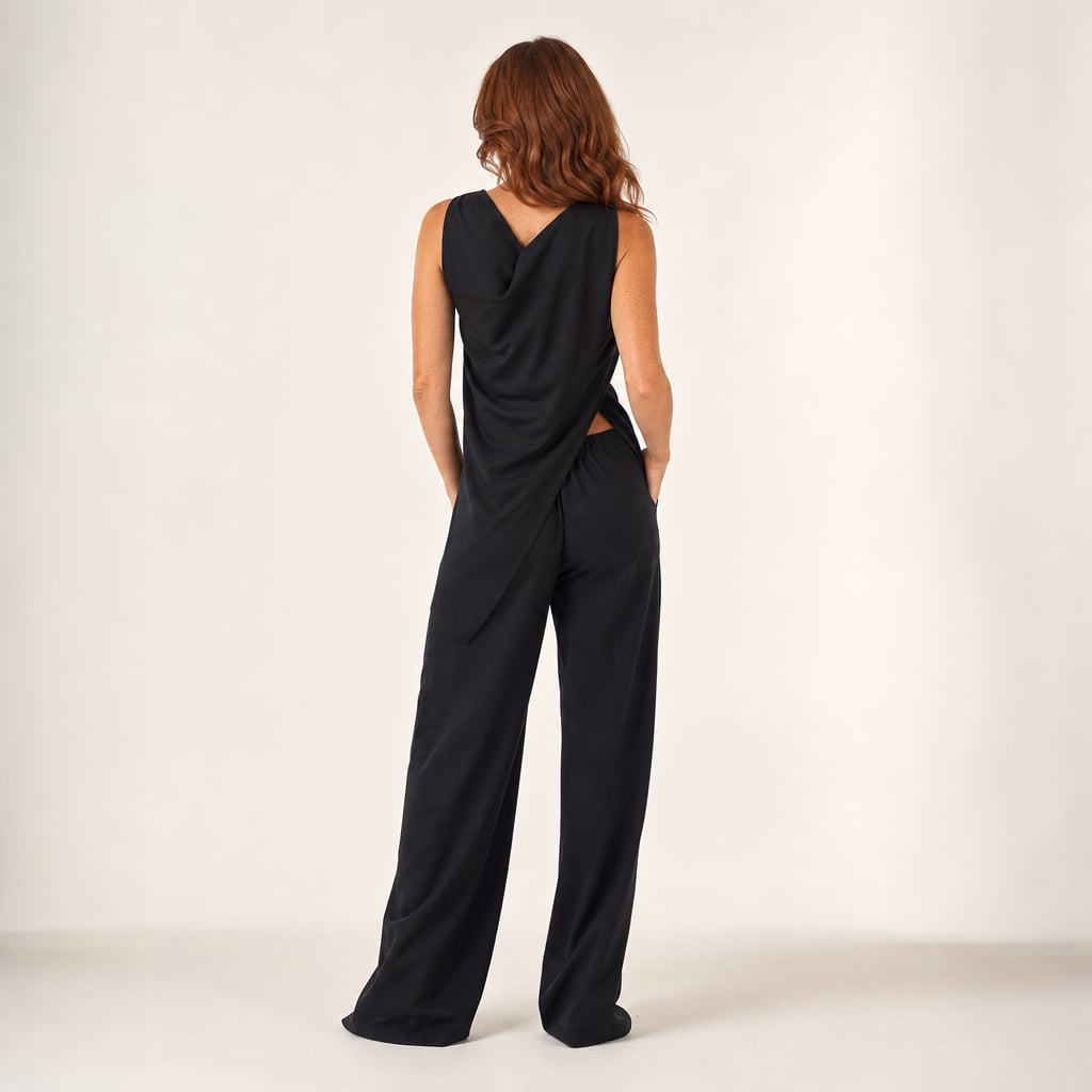 Co-ord de hombro asimétrico pantalón wide-leg algodón – Labetina