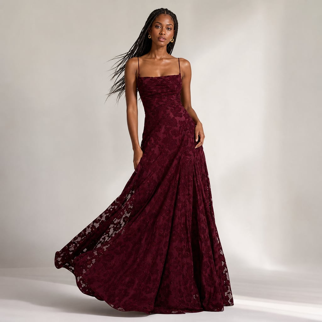 Vestido maxi floral tirantes delgados tres colores en Burgundy – Labetina