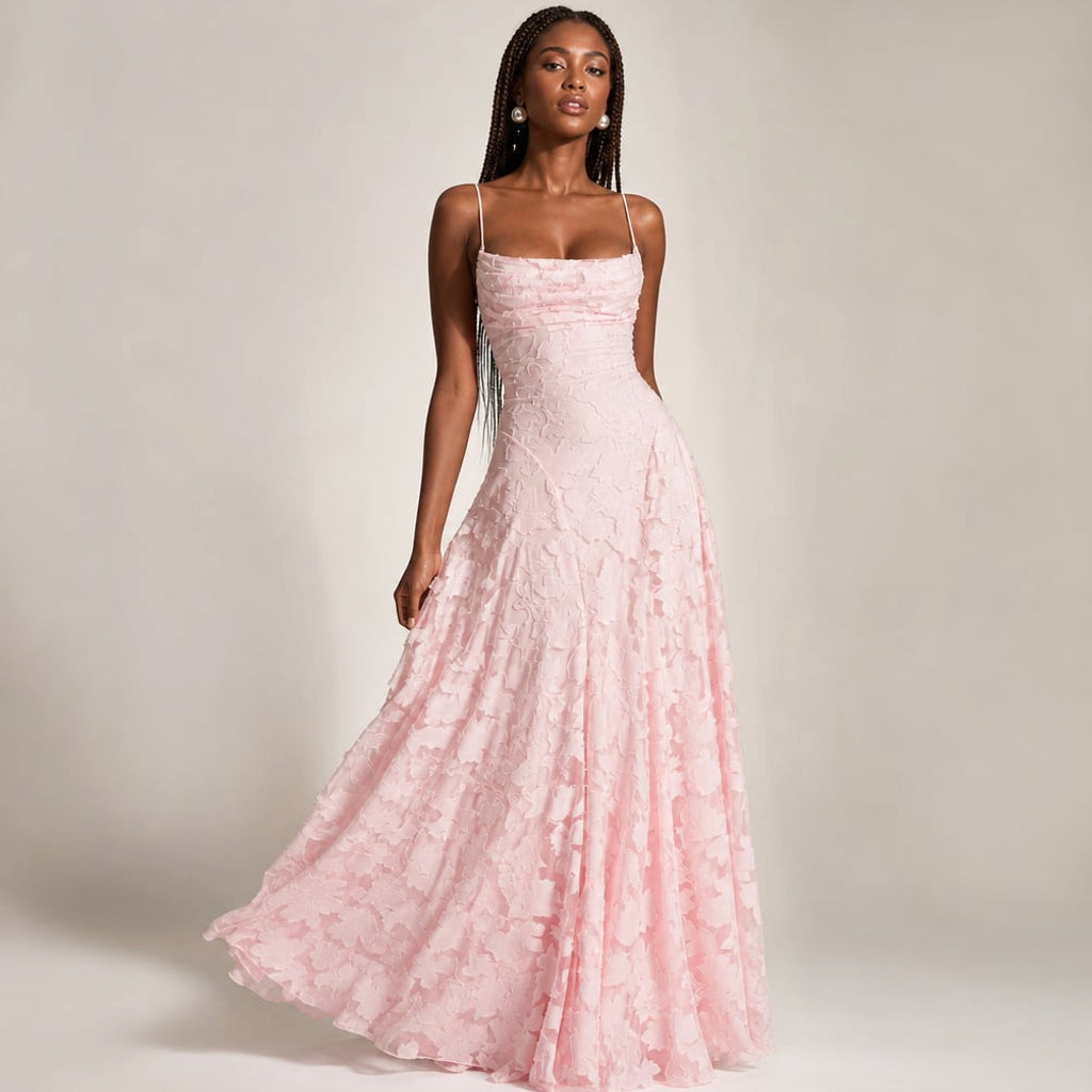 Vestido maxi floral tirantes delgados tres colores en Pink – Labetina