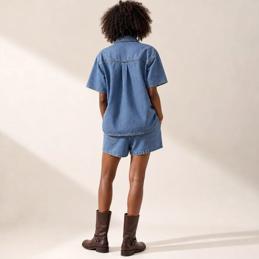 Set de mezclilla top y shorts de botones co-ord dos piezas – Labetina