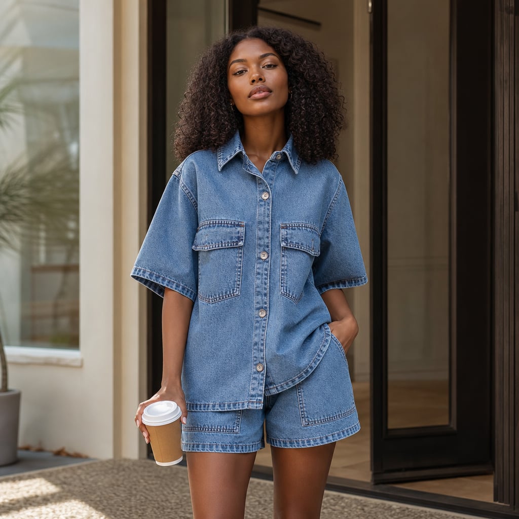 Set de mezclilla top y shorts de botones co-ord dos piezas – Labetina