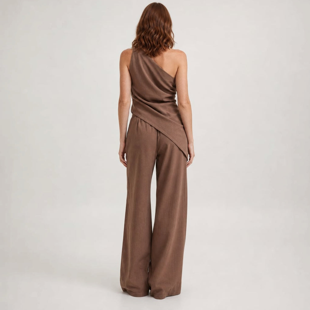 Conjunto off-shoulder de algodón pantalón wide-leg Chocolate – Labetina