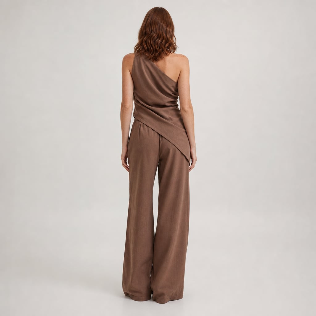 Conjunto off-shoulder de algodón pantalón wide-leg Chocolate – Labetina
