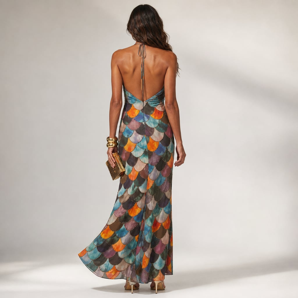 Vestido maxi estampado de escamas geométricas entallado – Labetina
