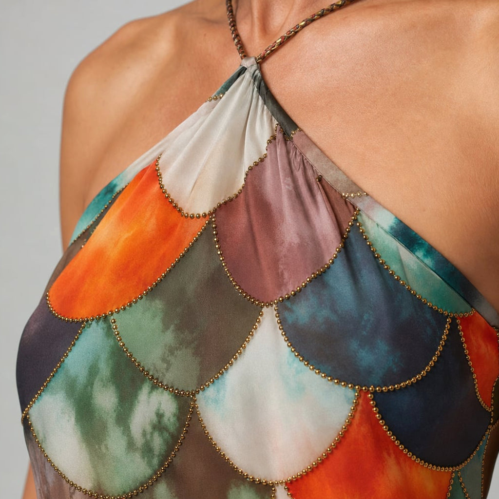 Vestido maxi estampado de escamas geométricas entallado – Labetina