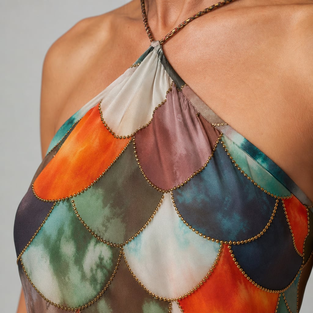 Vestido maxi estampado de escamas geométricas entallado – Labetina