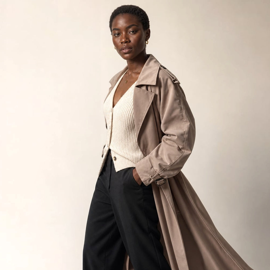 Trench coat longline oversize con cinturón Mocha – Labetina